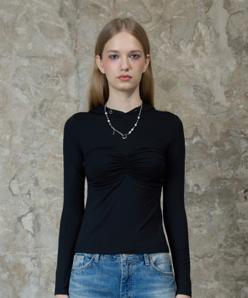 LARTIGENT(ラーティゼン)の「L13 SHIRRING HOOD T-SHIRT(BLACK)(パーカー・レディース・その他・FREE)」の5枚目の写真
