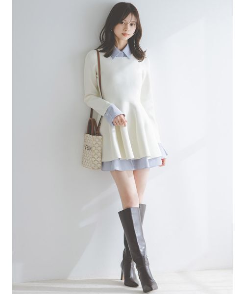 SNIDEL（スナイデル）の「シャツレイヤードニットチュニック（その他トップス・レディース・オフホワイト/グリーン/ネイビー・F）」の9枚目の写真