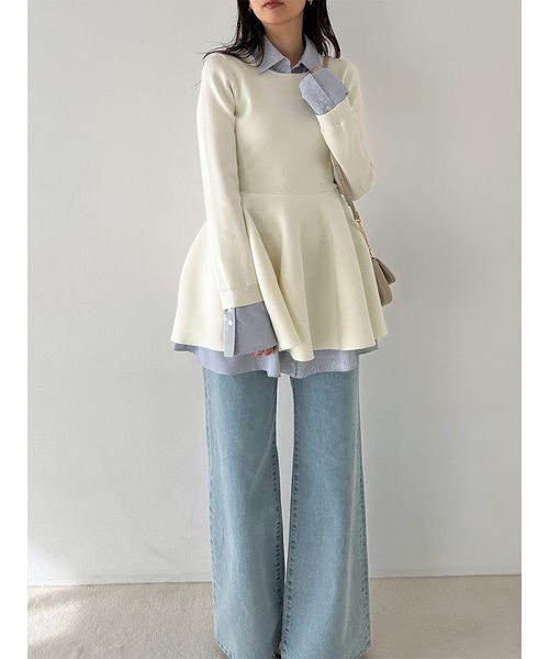 SNIDEL（スナイデル）の「シャツレイヤードニットチュニック（その他トップス・レディース・オフホワイト/グリーン/ネイビー・F）」の12枚目の写真