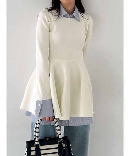 SNIDEL（スナイデル）の「シャツレイヤードニットチュニック（その他トップス・レディース・オフホワイト/グリーン/ネイビー・F）」の14枚目の写真