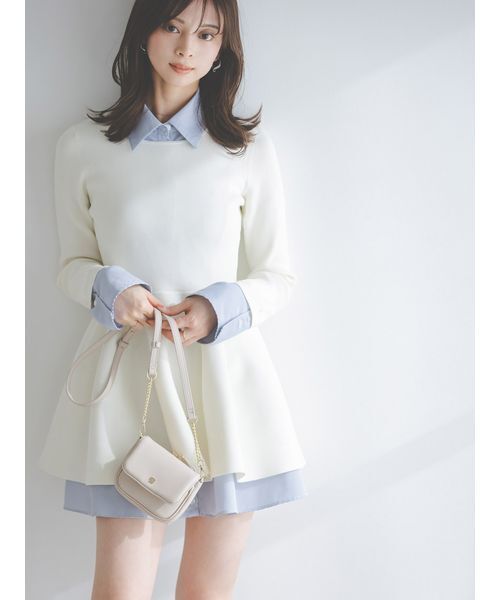 SNIDEL（スナイデル）の「シャツレイヤードニットチュニック（その他トップス・レディース・オフホワイト/グリーン/ネイビー・F）」の2枚目の写真