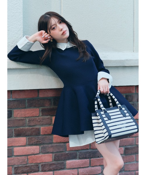 SNIDEL（スナイデル）の「シャツレイヤードニットチュニック（その他トップス・レディース・オフホワイト/グリーン/ネイビー・F）」の5枚目の写真