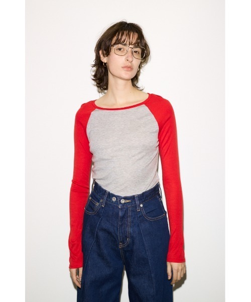 THROW by SLY（スローバイスライ）の「THROW FINE TOUCH RAGLAN L/S TOPS  ファインタッチラグランロングスリーブトップス 冬服 春服（Tシャツ/カットソー・レディース・ネイビー/レッド・FREE）」の12枚目の写真