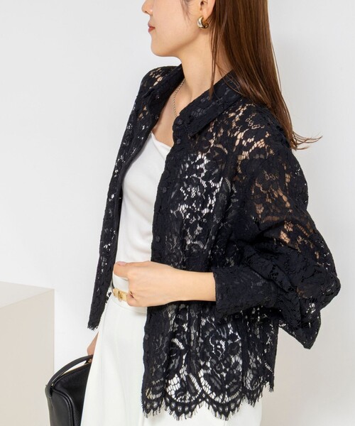 NOLLEY’S（ノーリーズ）の「ウォッシャブルレースシャツ（シャツ/ブラウス・レディース・ホワイト/ブラック・38）」の2枚目の写真