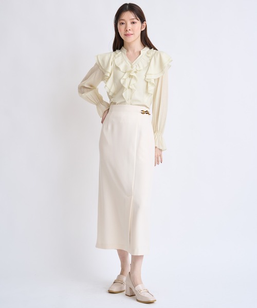 NOELA（ノエラ）の「パーツデザインペンシルスカート（スカート・レディース・グレー/オフホワイト/モカ・S/M）」の4枚目の写真