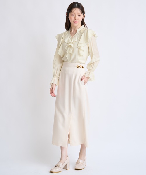 NOELA（ノエラ）の「パーツデザインペンシルスカート（スカート・レディース・グレー/オフホワイト/モカ・S/M）」の6枚目の写真