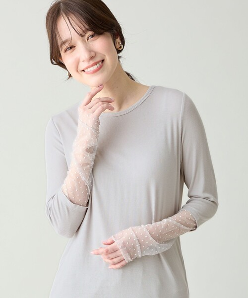 ANY(エニィ)の「袖ドットチュールコンビインナー(Tシャツ/カットソー・レディース・ブラック系/ライトグレー系/アイボリー系・X-LARGE)」の3枚目の写真