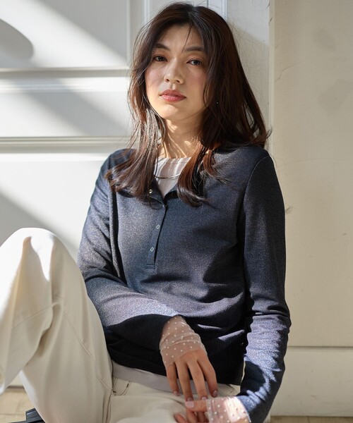 ANY(エニィ)の「袖ドットチュールコンビインナー(Tシャツ/カットソー・レディース・ブラック系/ライトグレー系/アイボリー系・X-LARGE)」の5枚目の写真