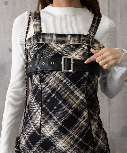 Miniministore(ミニミニストア)の「チェック柄サスペンダーワンピースベルト付(ジャンパースカート・レディース・ベージュ系2/ベージュ系1・L/M/S)」の13枚目の写真