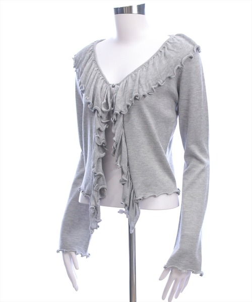 clear（クリア）の「フリルニットロングカーディガン[カジュアル 着回し抜群 大人 羽織り]（カーディガン/ボレロ・レディース・オフホワイト/グレー/ピンク/ブラック・F）」の12枚目の写真