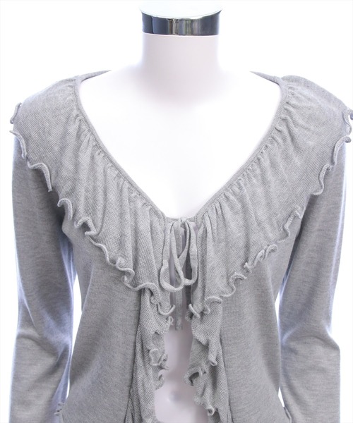 clear（クリア）の「フリルニットロングカーディガン[カジュアル 着回し抜群 大人 羽織り]（カーディガン/ボレロ・レディース・オフホワイト/グレー/ピンク/ブラック・F）」の16枚目の写真