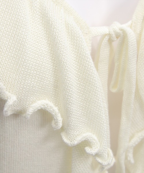 clear（クリア）の「フリルニットロングカーディガン[カジュアル 着回し抜群 大人 羽織り]（カーディガン/ボレロ・レディース・オフホワイト/グレー/ピンク/ブラック・F）」の10枚目の写真