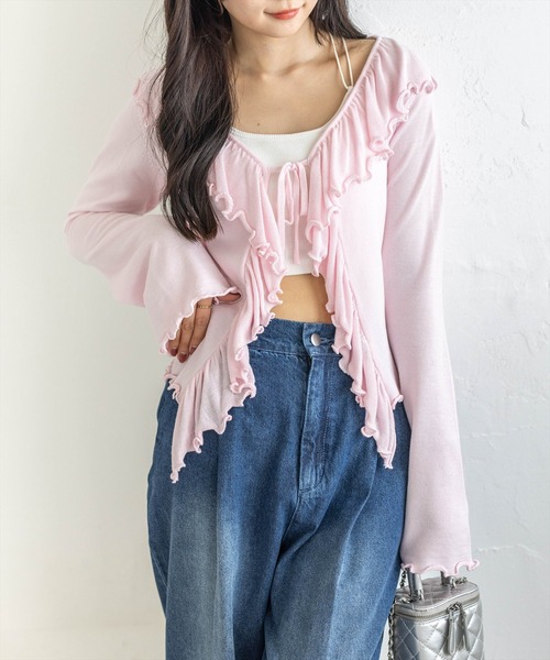 clear(クリア)の「フリルニットロングカーディガン(カーディガン/ボレロ・レディース・オフホワイト/グレー/ピンク/ブラック・F)」の20枚目の写真