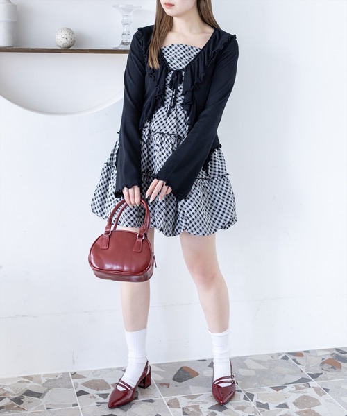 clear（クリア）の「フリルニットロングカーディガン[カジュアル 着回し抜群 大人 羽織り]（カーディガン/ボレロ・レディース・オフホワイト/グレー/ピンク/ブラック・F）」の5枚目の写真