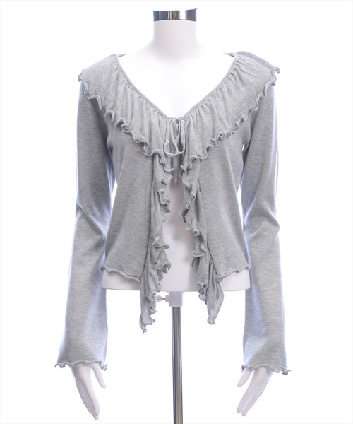 clear（クリア）の「フリルニットロングカーディガン[カジュアル 着回し抜群 大人 羽織り]（カーディガン/ボレロ・レディース・オフホワイト/グレー/ピンク/ブラック・F）」の20枚目の写真