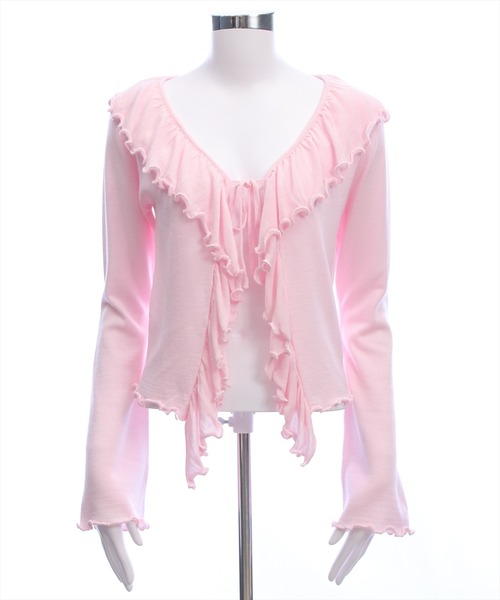 clear（クリア）の「フリルニットロングカーディガン[カジュアル 着回し抜群 大人 羽織り]（カーディガン/ボレロ・レディース・オフホワイト/グレー/ピンク/ブラック・F）」の22枚目の写真