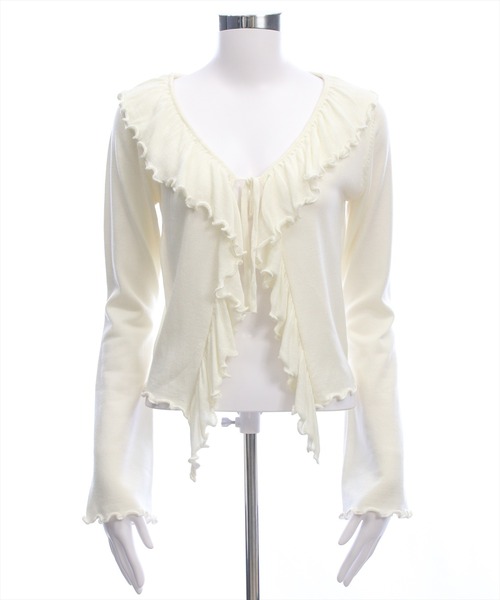 clear（クリア）の「フリルニットロングカーディガン[カジュアル 着回し抜群 大人 羽織り]（カーディガン/ボレロ・レディース・オフホワイト/グレー/ピンク/ブラック・F）」の21枚目の写真