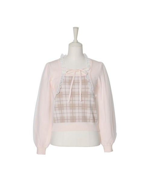 mellfy memory(メルフィーメモリー)の「Milky sugar check knit(ニット/セーター・レディース・ベージュ/ホワイト・FREE)」の1枚目の写真