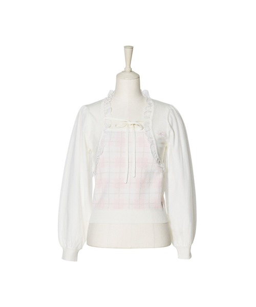 mellfy memory(メルフィーメモリー)の「Milky sugar check knit(ニット/セーター・レディース・ベージュ/ホワイト・FREE)」の2枚目の写真