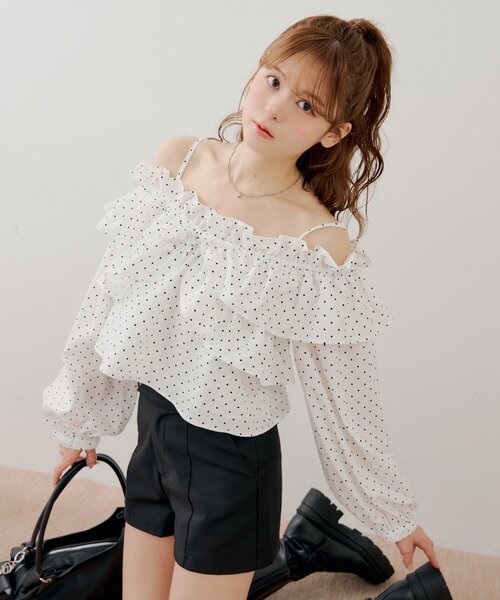 Chico（チコ）の「オフショル2wayフリルブラウス（シャツ/ブラウス・レディース・ホワイト系その他2/アイボリー/ピンク・FREE）」の3枚目の写真