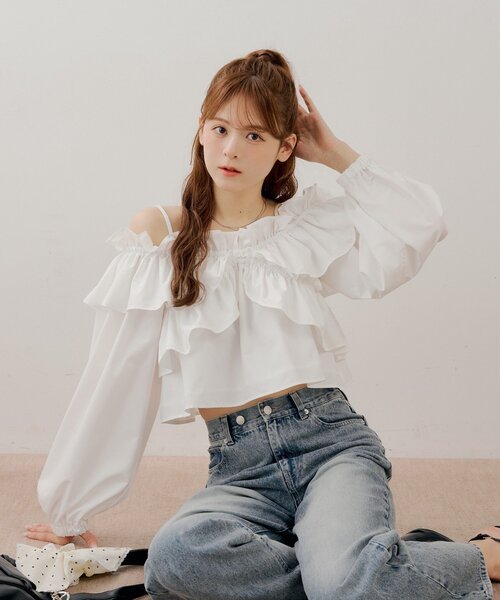Chico（チコ）の「オフショル2wayフリルブラウス（シャツ/ブラウス・レディース・ホワイト系その他2/アイボリー/ピンク・FREE）」の7枚目の写真