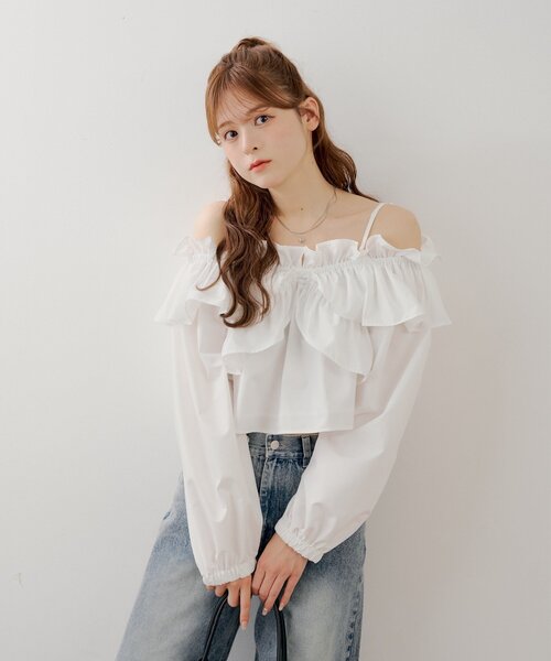 Chico（チコ）の「オフショル2wayフリルブラウス（シャツ/ブラウス・レディース・ホワイト系その他2/アイボリー/ピンク・FREE）」の8枚目の写真