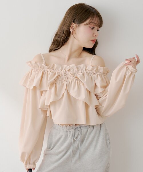 Chico（チコ）の「オフショル2wayフリルブラウス（シャツ/ブラウス・レディース・ホワイト系その他2/アイボリー/ピンク・FREE）」の14枚目の写真