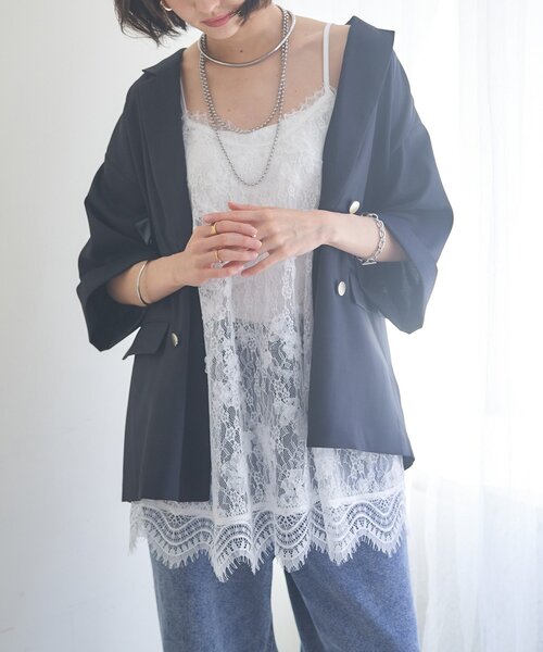 Remind me and forever(リマインドミーアンドフォーエバー)の「【レイヤードにぴったり!】レースチュニック(シャツ/ブラウス・レディース・ブラック/オフホワイト・FREE)」の1枚目の写真