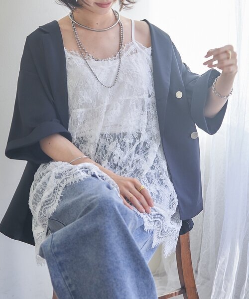 Remind me and forever(リマインドミーアンドフォーエバー)の「【レイヤードにぴったり!】レースチュニック(シャツ/ブラウス・レディース・ブラック/オフホワイト・FREE)」の3枚目の写真