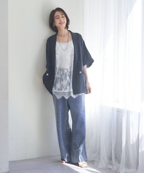 Remind me and forever(リマインドミーアンドフォーエバー)の「【レイヤードにぴったり!】レースチュニック(シャツ/ブラウス・レディース・ブラック/オフホワイト・FREE)」の5枚目の写真