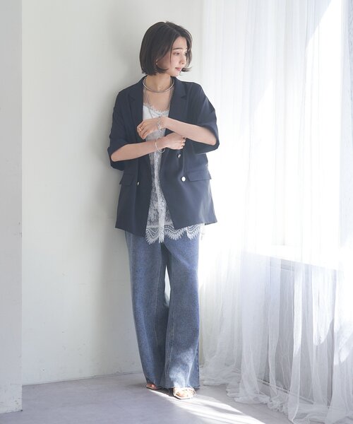 Remind me and forever(リマインドミーアンドフォーエバー)の「【レイヤードにぴったり!】レースチュニック(シャツ/ブラウス・レディース・ブラック/オフホワイト・FREE)」の6枚目の写真