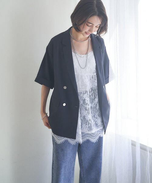 Remind me and forever(リマインドミーアンドフォーエバー)の「【レイヤードにぴったり!】レースチュニック(シャツ/ブラウス・レディース・ブラック/オフホワイト・FREE)」の8枚目の写真