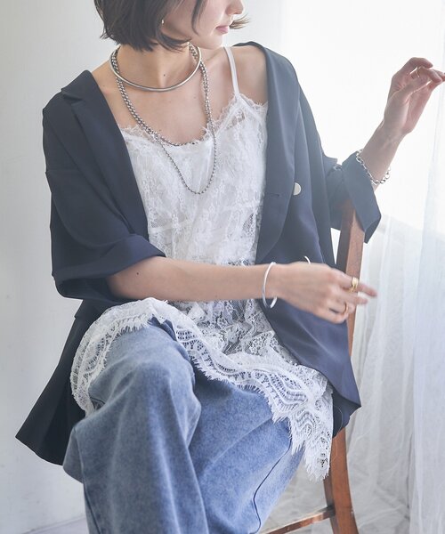 Remind me and forever(リマインドミーアンドフォーエバー)の「【レイヤードにぴったり!】レースチュニック(シャツ/ブラウス・レディース・ブラック/オフホワイト・FREE)」の10枚目の写真