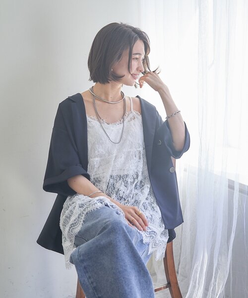 Remind me and forever(リマインドミーアンドフォーエバー)の「【レイヤードにぴったり!】レースチュニック(シャツ/ブラウス・レディース・ブラック/オフホワイト・FREE)」の11枚目の写真