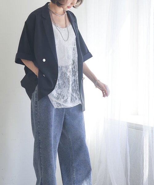 Remind me and forever(リマインドミーアンドフォーエバー)の「【レイヤードにぴったり!】レースチュニック(シャツ/ブラウス・レディース・ブラック/オフホワイト・FREE)」の12枚目の写真