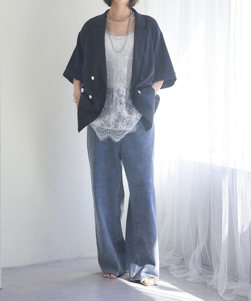 Remind me and forever(リマインドミーアンドフォーエバー)の「【レイヤードにぴったり!】レースチュニック(シャツ/ブラウス・レディース・ブラック/オフホワイト・FREE)」の13枚目の写真