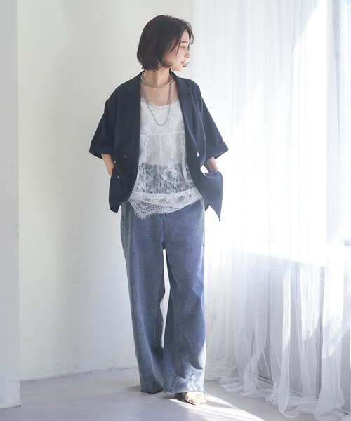 Remind me and forever(リマインドミーアンドフォーエバー)の「【レイヤードにぴったり!】レースチュニック(シャツ/ブラウス・レディース・ブラック/オフホワイト・FREE)」の14枚目の写真