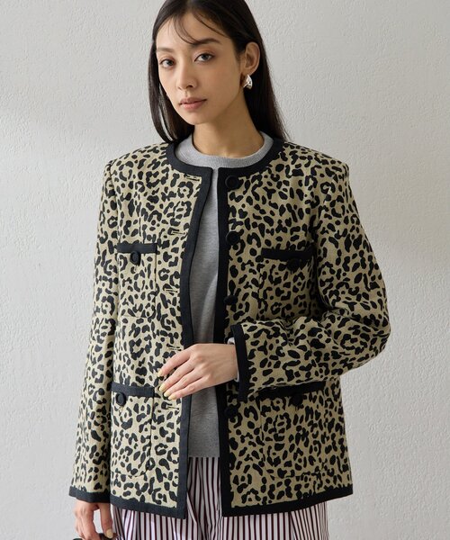 Whim Gazette（ウィムガゼット）の「リネンレオパードジャケット（ノーカラージャケット・レディース・ブラック・FREE）」の9枚目の写真