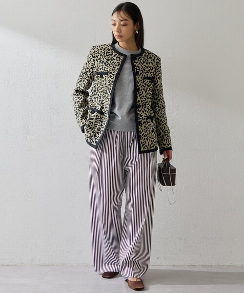 Whim Gazette（ウィムガゼット）の「リネンレオパードジャケット（ノーカラージャケット・レディース・ブラック・FREE）」の2枚目の写真