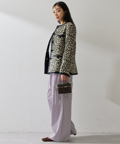 Whim Gazette（ウィムガゼット）の「リネンレオパードジャケット（ノーカラージャケット・レディース・ブラック・FREE）」の5枚目の写真