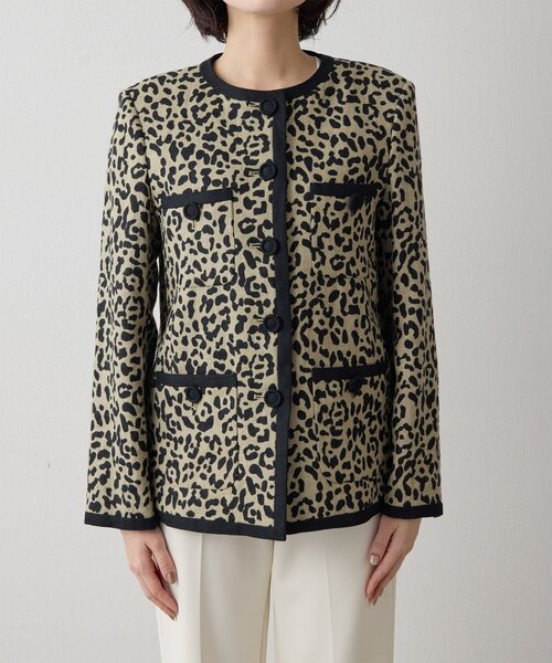 Whim Gazette（ウィムガゼット）の「リネンレオパードジャケット（ノーカラージャケット・レディース・ブラック・FREE）」の10枚目の写真