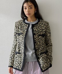 Whim Gazette | リネンレオパードジャケット(ノーカラージャケット)