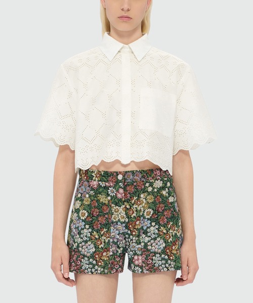 MSGM（エムエスジーエム）の「クロップド アイレットレース ポプリンシャツ（シャツ/ブラウス・レディース・オフホワイト・40/38）」の2枚目の写真