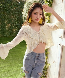 REDYAZEL | レースフリルカラーショートカーディガン(カーディガン/ボレロ)
