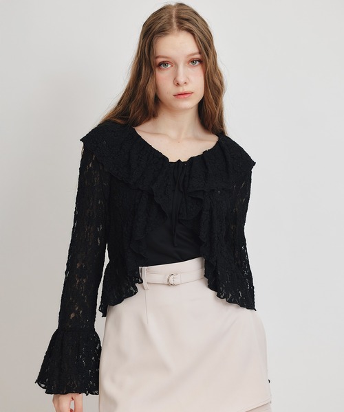 REDYAZEL（レディアゼル）の「レースフリルカラーショートカーディガン（カーディガン/ボレロ・レディース・ホワイト/ブラック/イエロー/ミント・FREE）」の3枚目の写真