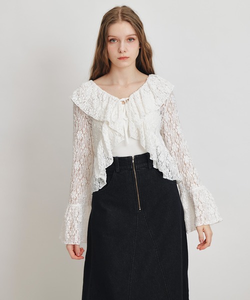 REDYAZEL（レディアゼル）の「レースフリルカラーショートカーディガン（カーディガン/ボレロ・レディース・ホワイト/ブラック/イエロー/ミント・FREE）」の12枚目の写真