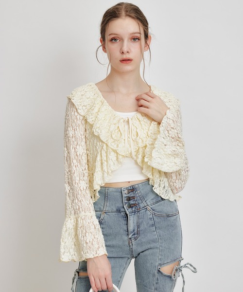 REDYAZEL（レディアゼル）の「レースフリルカラーショートカーディガン（カーディガン/ボレロ・レディース・ホワイト/ブラック/イエロー/ミント・FREE）」の17枚目の写真