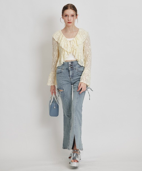 REDYAZEL（レディアゼル）の「レースフリルカラーショートカーディガン（カーディガン/ボレロ・レディース・ホワイト/ブラック/イエロー/ミント・FREE）」の19枚目の写真