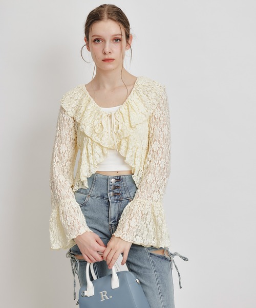 REDYAZEL（レディアゼル）の「レースフリルカラーショートカーディガン（カーディガン/ボレロ・レディース・ホワイト/ブラック/イエロー/ミント・FREE）」の20枚目の写真