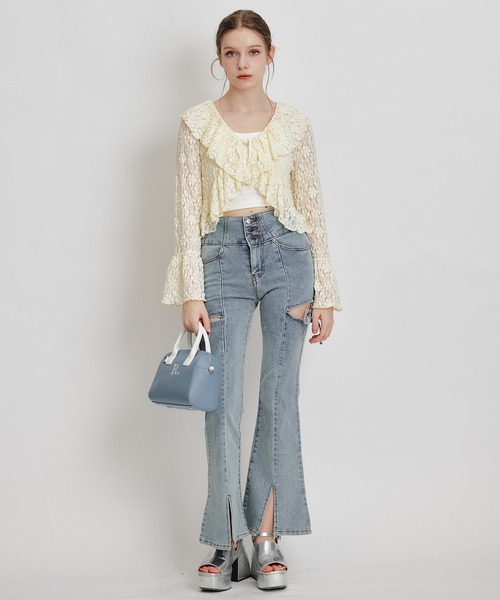 REDYAZEL（レディアゼル）の「レースフリルカラーショートカーディガン（カーディガン/ボレロ・レディース・ホワイト/ブラック/イエロー/ミント・FREE）」の21枚目の写真